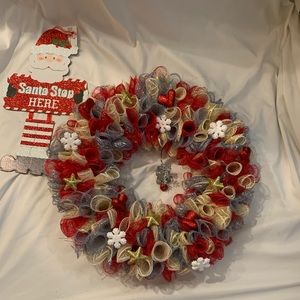 Christmas wreath red, silver and gold 18 inch diameter $15